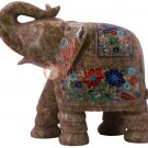 8" Marble Handmade Trunk Up Elephant Statue Semi Precious Art Bedroom Decor Arts