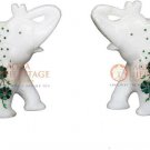 5" White Pair of Elephant Statue Malachite Floral Inlay Design Veterans Gift Art
