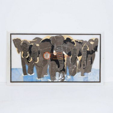 26"x15" White Marble Center Table Top Elephant Handmade Design Decor Gift Her