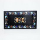 Marble Black Center Table Top Turquoise Semi Precious Floral Art Living Decor