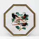 White Marble Coffee Table 21"x21" Semi Precious Birds Inlay Floral Design Decor