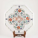 Marble Top Side Table 16"x16" Carnelian Marquetry Floral Patio Decor Furniture