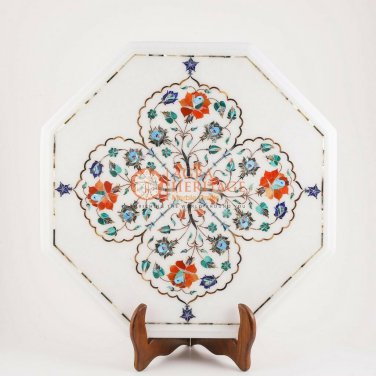 Marble Top Side Table 16"x16" Carnelian Marquetry Floral Patio Decor Furniture