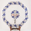 Marble White Coffee Top Table Lapis Stone Floral Filigree Design Corridor Decor