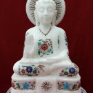 12" Marble Gautam Buddha Figure Inlay statue Decor Gifts Reglious Handcarved Art