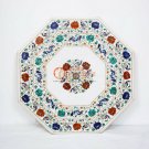 Marble White Custom End Table Top Lapis Semi Precious Floral Marquetry Art Decor