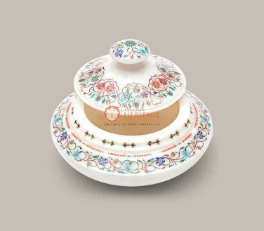 Marble Handmade Flower Storage Vase With Lid Multi Stone Marquetry Floral Decor
