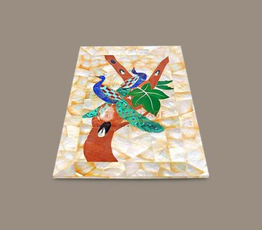 Unique random Mop Stone Art Serving Tray Piecock Inlaid Floral Art Kitchen Decor