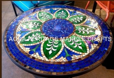 36" Mosaic Lapis Inlay Stone Round Marble Dining Table Top Furniture Decor H3460