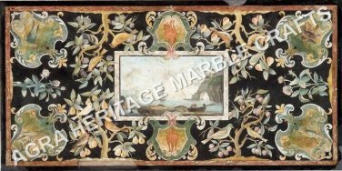 5'x3' Black Marble Dining Table Top Pietra Dura Inlay Living Room Decor H5227