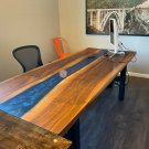 Handmade Dining Table With Walnut Wood & Epoxy Blue Resin Conference Table Tops