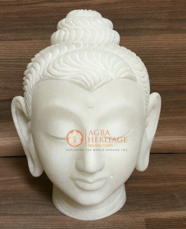 8" Marble White Buddha Head Statue Handmade Decorative New Year Eve Gift Decor