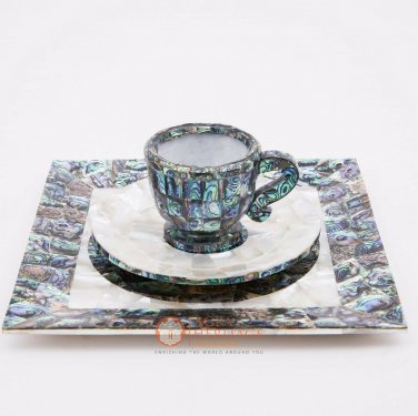 Rare Mop Stone Handmade Feed Serving Tray With Cup Set Handmade Kitchen Decor