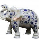12" Marble Elephant Sculpture Lapis Lazuli Inlay Floral Design New Year Eve Gift 12" Marble Elephant Sculpture Lapis Lazuli Inlay Floral Design New Year Eve Gift