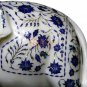 12" Marble Elephant Sculpture Lapis Lazuli Inlay Floral Design New Year Eve Gift