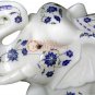 12" Marble Elephant Sculpture Lapis Lazuli Inlay Floral Design New Year Eve Gift