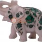 4" Marvulesh White Elephant Sculpture Malachite Inlaid Floral Art Columbus Gifts