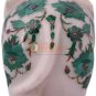 4" Marvulesh White Elephant Sculpture Malachite Inlaid Floral Art Columbus Gifts