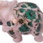 4" Marvulesh White Elephant Sculpture Malachite Inlaid Floral Art Columbus Gifts