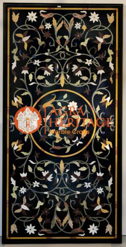 Black Marble Center Conference Table Top Inlay Floral Hallway Decorative E1603