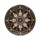 36" Black Marble Top Dining Hallway Table Top Floral Marquetry Inlay Home Decor