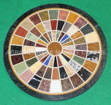 36" Marble Dining Corner Table Top Multi Mosaic Inlay Design Patio Decor H4778B
