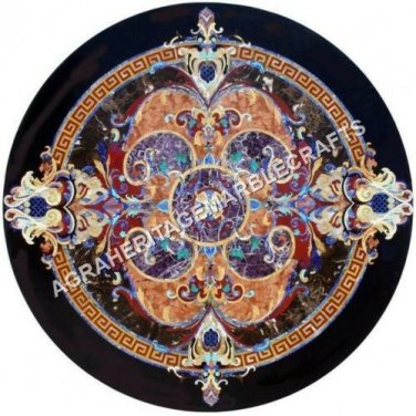 36" Black Marble Round Dining Table Top Scagliola Inlay Unique Work Decor E506