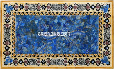 Marble Garden Table Random Lapis Lazuli Inlay Arts Stone Outdoor Decor H3878