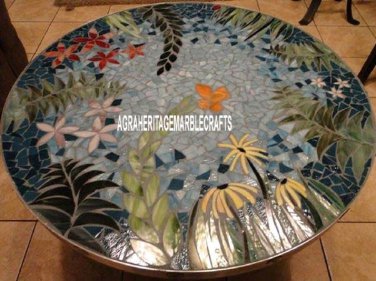 Exclusive Marble Round Table Marquetry Precious Inlay Art Restaurant Decor H3990