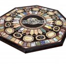 Black Marble Dining Center Table Top Pietra Dura Inlay Furniture Decor H3871