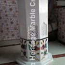 24"x15" White Marble Table Stand Lattice Floral Inlay Design Hallway Decor E565