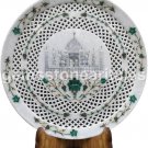 15" White Inlaid Serving Plate Taj Mahal Filigree Floral Art Best Columbus Gifts