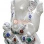 12" White Top Handmade Ganesha Sculpture Idol God Multi Color Veterans Gift Deco