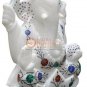 12" White Top Handmade Ganesha Sculpture Idol God Multi Color Veterans Gift Deco