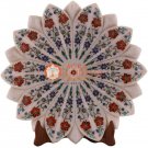 14" Marble Fruit Bowl Lapis Inlay Multi Stone Fine Floral Design Veterans Gifts