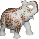 10" Marble Top Elephant Inlaid Carnelian Marquetry Floral Art Columbus Gift Deco