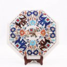 12" Marble White Coffee Nesting Top Table Multi Stone Elephant Floral Arts Decor
