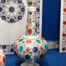 18" White Marble Decorative Multi Flower Vase Marquetry Inlay Decorative E189