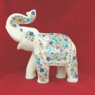 13'' Marble Elephant Trunk Up Fine Stone Multi Floral Inlay Beautiful Gift H3764