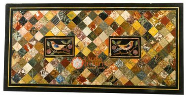 Black Marble Mosaic Dining Table Top Decorative Marquetry Inlaid Art Decor E1635