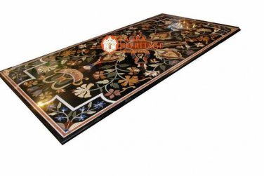 56"x28" Black Marble Decorative Center Table Top Marquetry Inlay Art Decor E1668