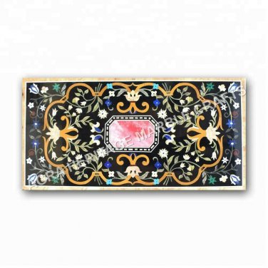 6'x3' Marble Black Garden Top Table Marquetry Inlay Design Furniture Decor E976A