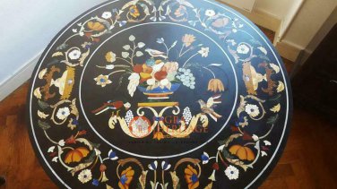 Marble Round Dining Table Top Pietrradura Inlay Housewarming Gift For Her E1678