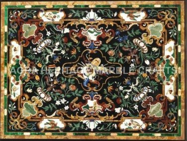 5'x4' Black Marble Dining Room Table Top Pietra Dura Inlay Furniture Decor H5097