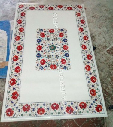 4'x3' Marble Exclusive Dining Table Top Inlay Floral Design Hallway Decor E882A