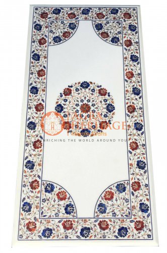 Exclusive Marble DIning Top Table Lapis Carnelian Inlay Restaurant Decor E130