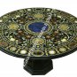 36" Black Marble Dining Elegant Table Top With Stand Pietra Dura Inlay Art H3449