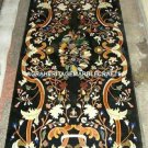 Black Marble Dining Center Table Top Rare Inlaid Mosaic Art