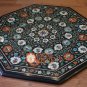 26" Black Marble Decorative Coffee Table Top Semi Precious Inlay Stone Art E1680