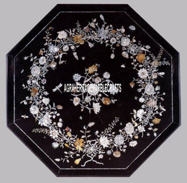 Black Marble Top Coffee Table Mother Of Pearl Inlay Outdoor Decorate Home H3842